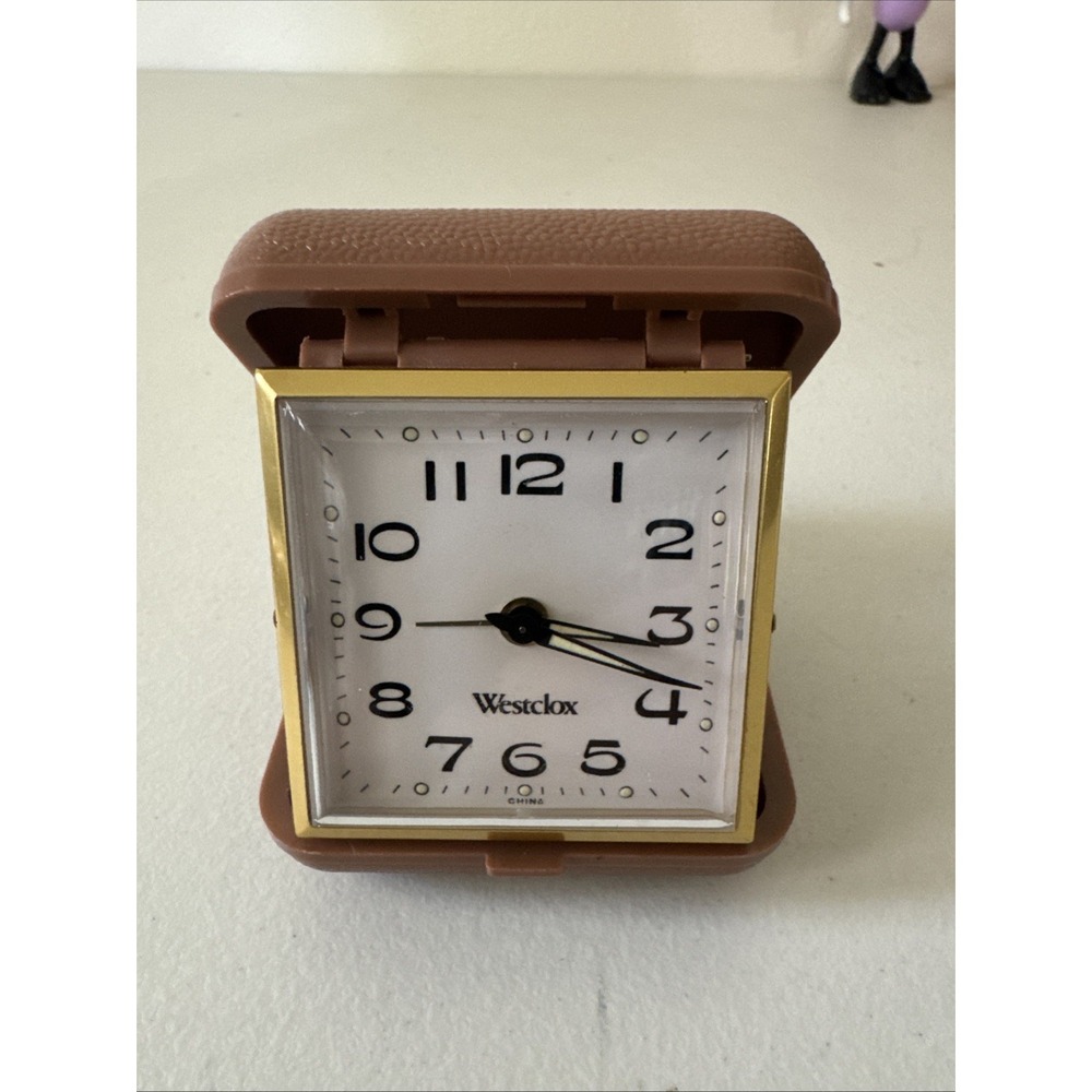 1980's Westclox Travel Alarm Clock, Brown Plastic Cover